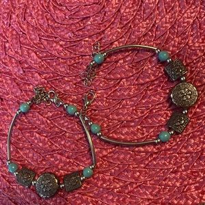 Set (2) of adjustable bracelets/anklets (silver/turquoise)